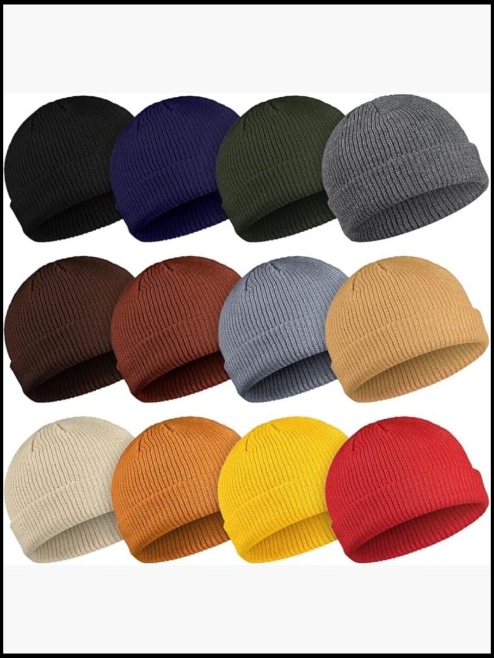 12 Pack Trawler Beanie Hats Roll Up Cuff Knit Bulk Winter Watch Caps